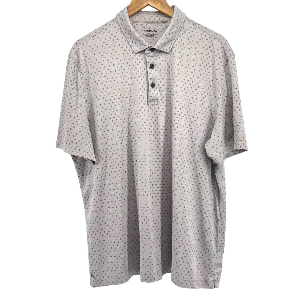 UNTUCKit Damaschino Horseshoe Print Men Polo‎ Shirt 2XL Grey Short Sleeve Cotton
